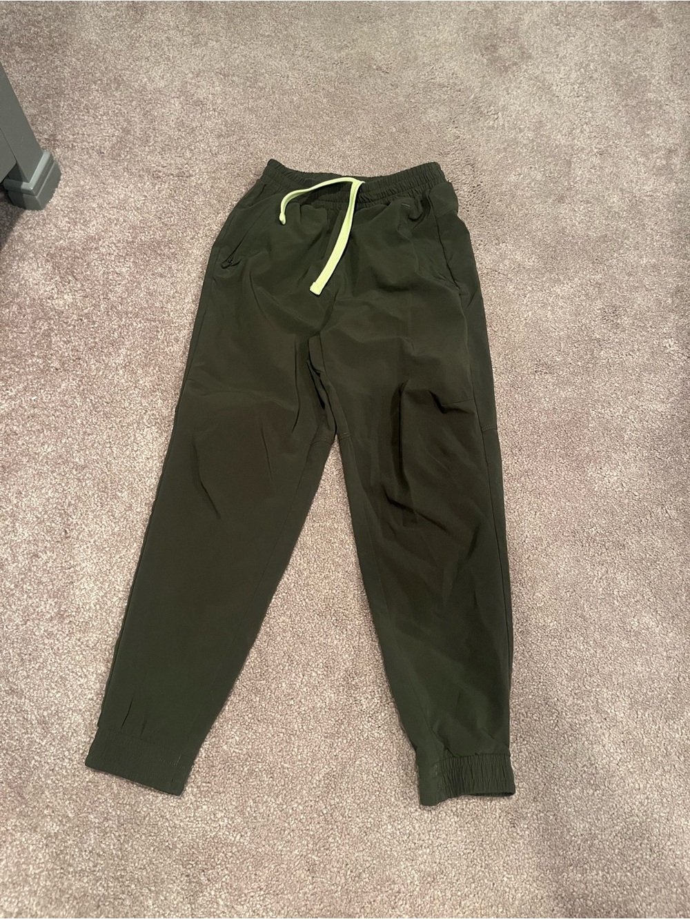 Kids Olive Green Joggers with Yellow Drawstring
